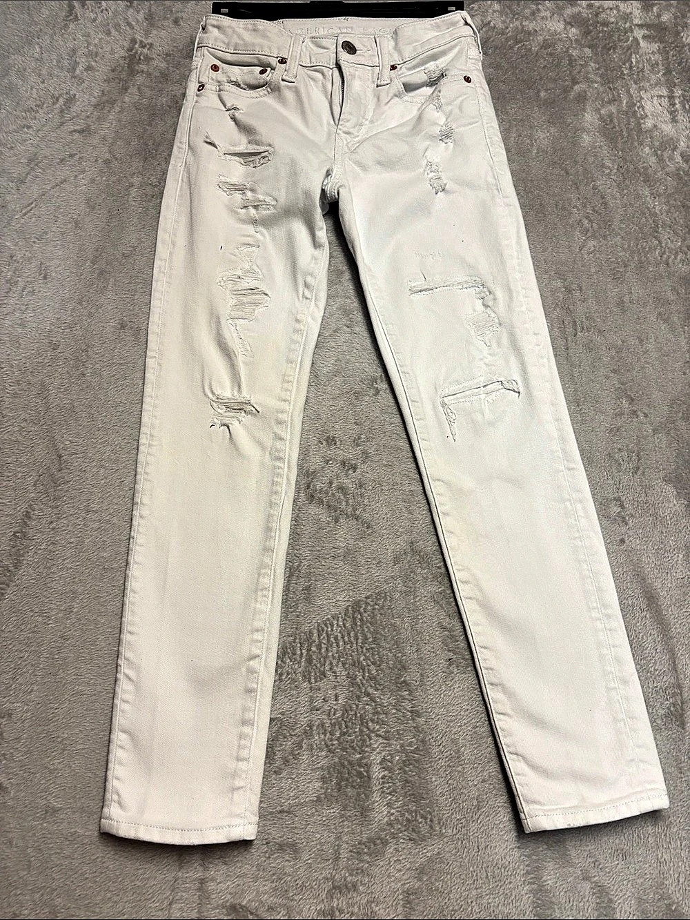 American Eagle Boys17 AirFlex+ Straight Leg Distressed Jeans White Waist 26X28